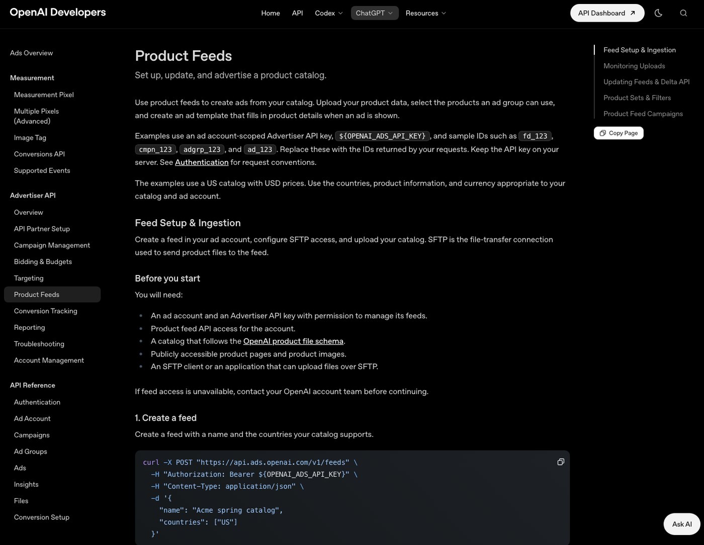 OpenAI 產品目錄文件:先建立 feed,再上傳商品資料