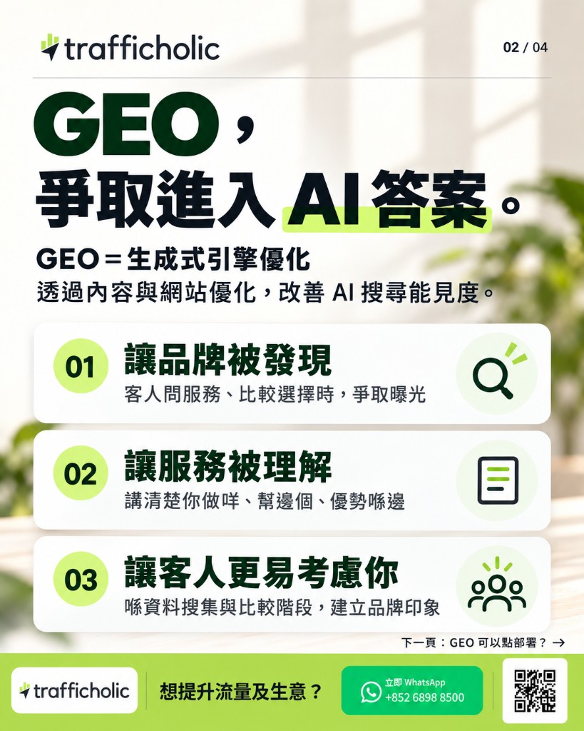 GEO 爭取進入人工智能答案：讓品牌被發現、被理解、被考慮