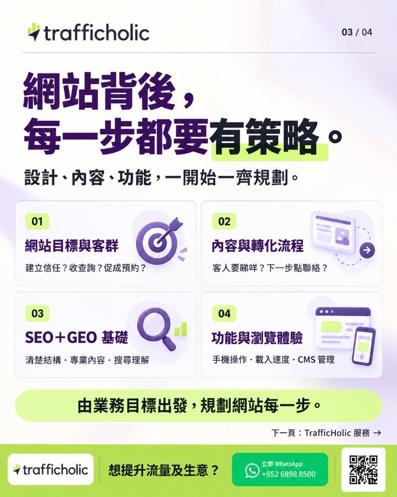 網站背後每一步都要有策略：目標客群、內容轉化、SEO＋GEO、功能體驗